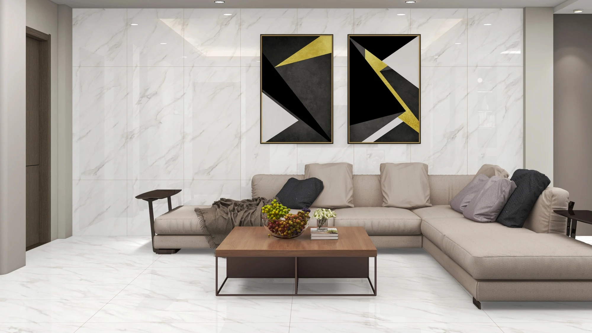 Italian Statuario architectural vitrified slab interior