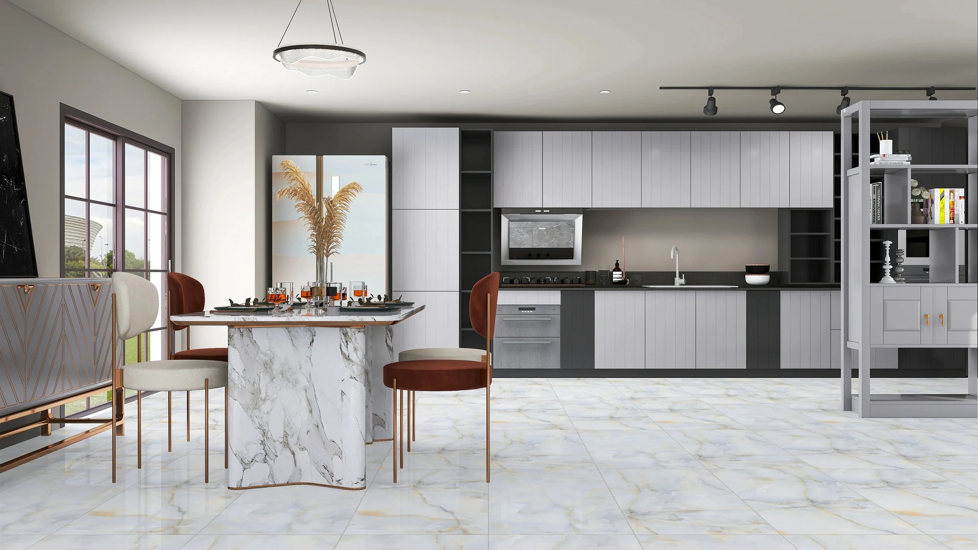 Polished Marble luxury architectural dining suite