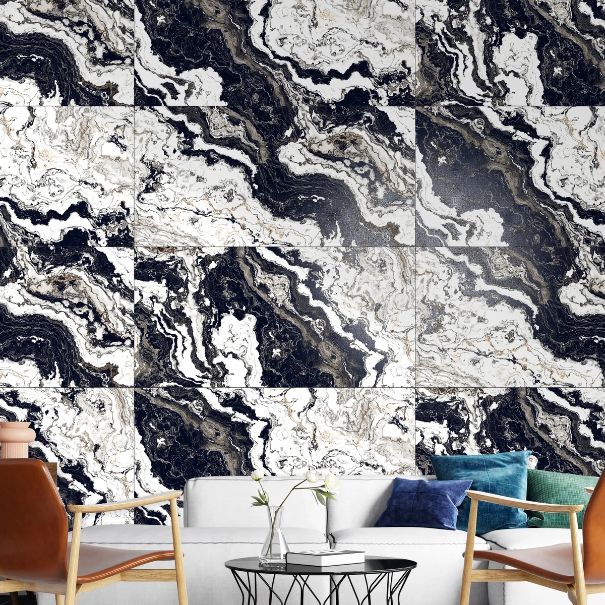 Commercial feature wall with vitrified porcelain slabs